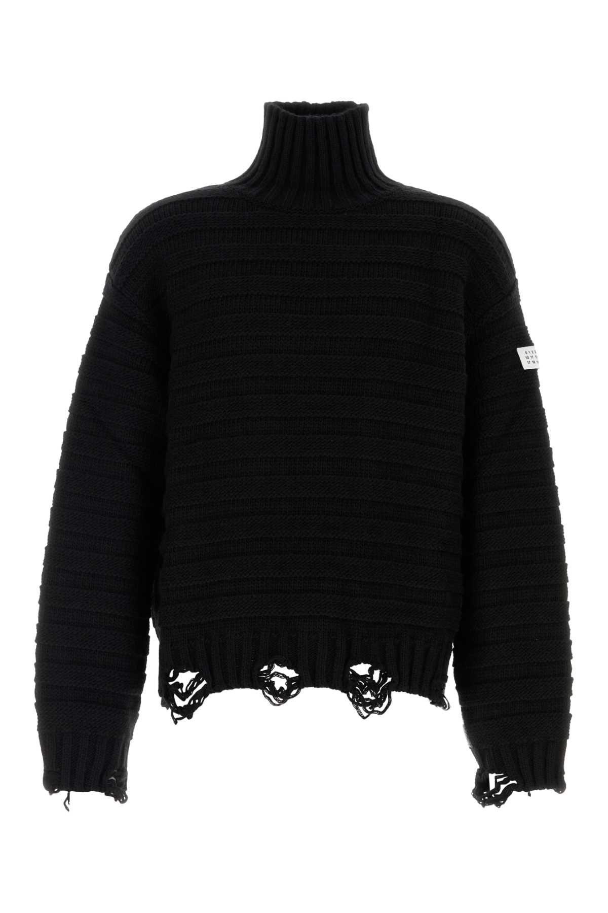 -Destroyed Ribbed Sweater Maglioni Nero-Uomo