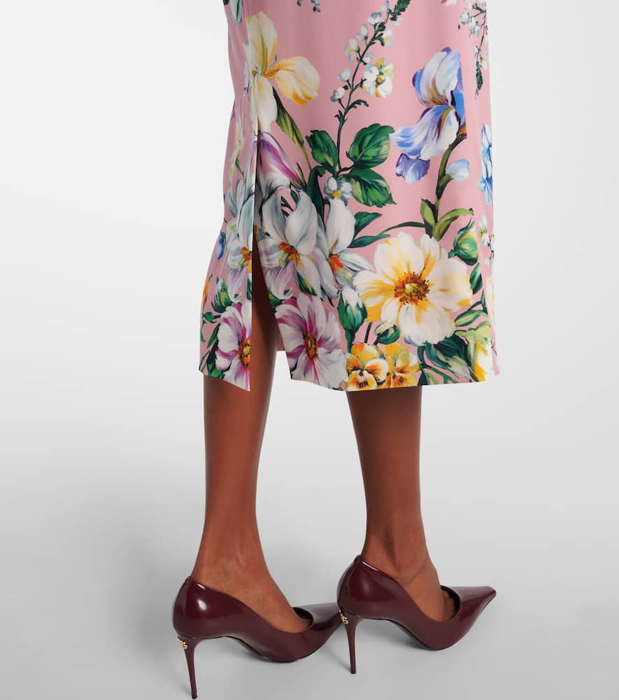 Floral silk-blend pencil skirt