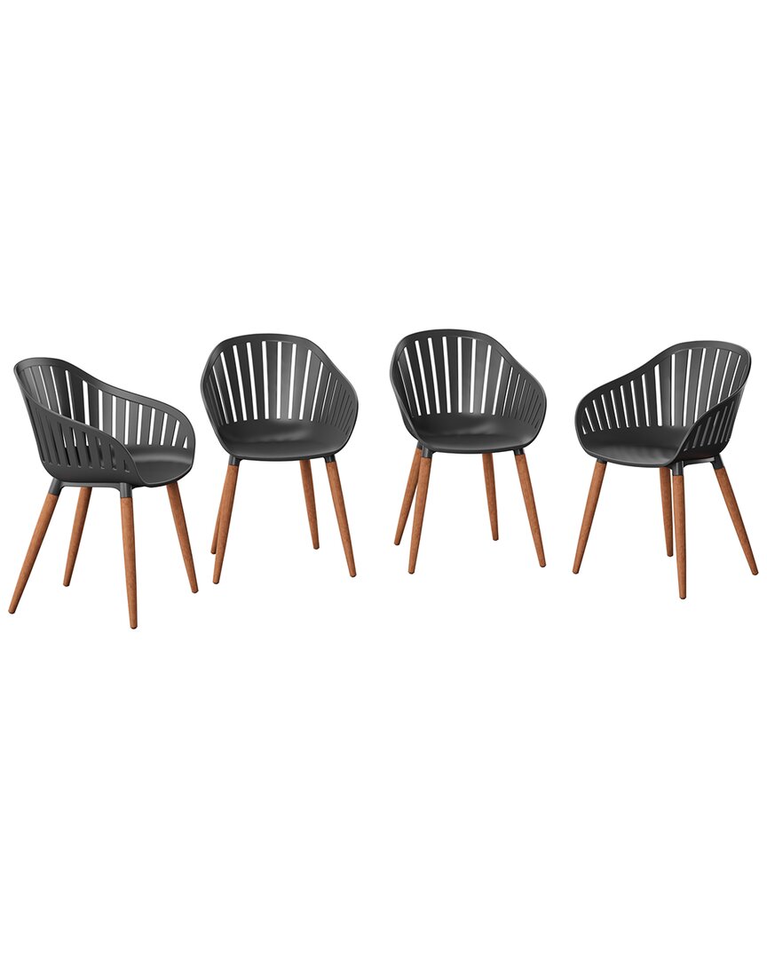 4 Piece Resin Chair Patio Black Eucalyptus Finish