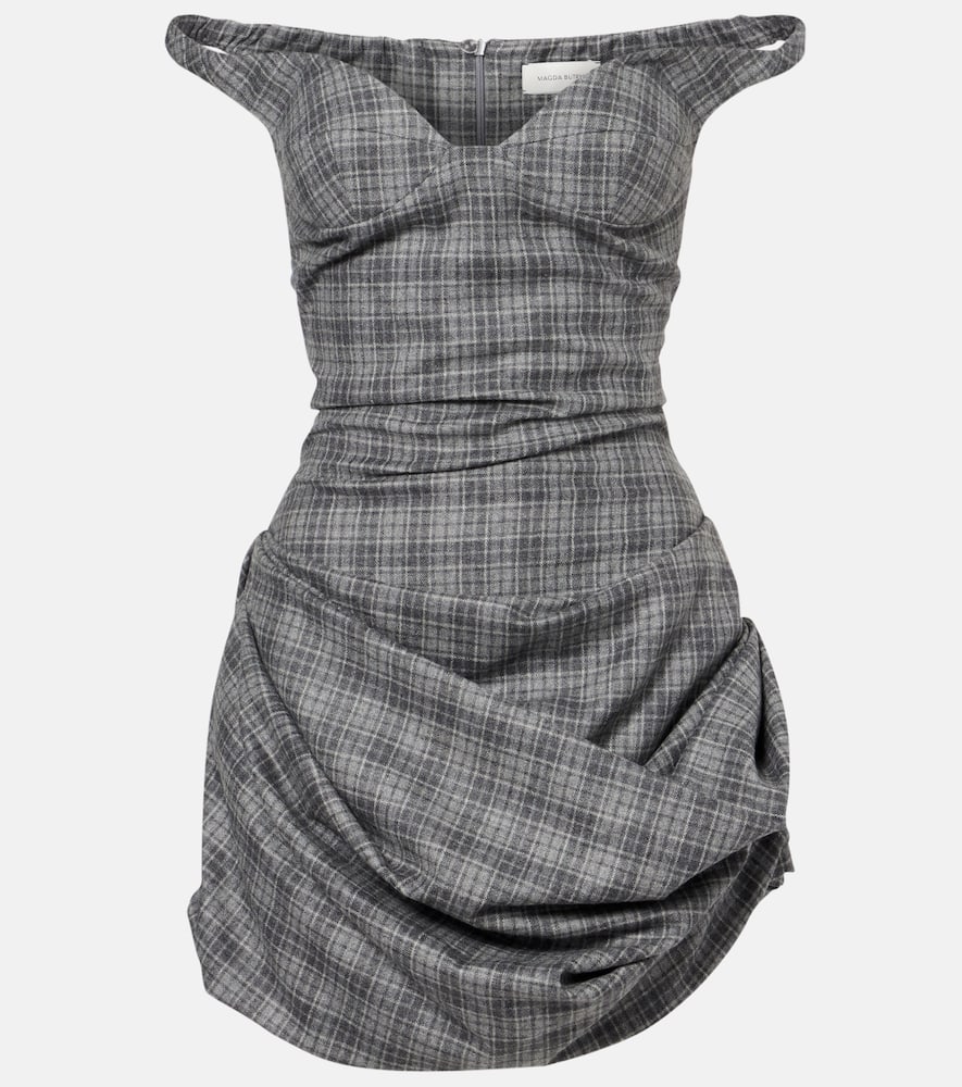 Ruched off-shoulder wool-blend bustier dress
