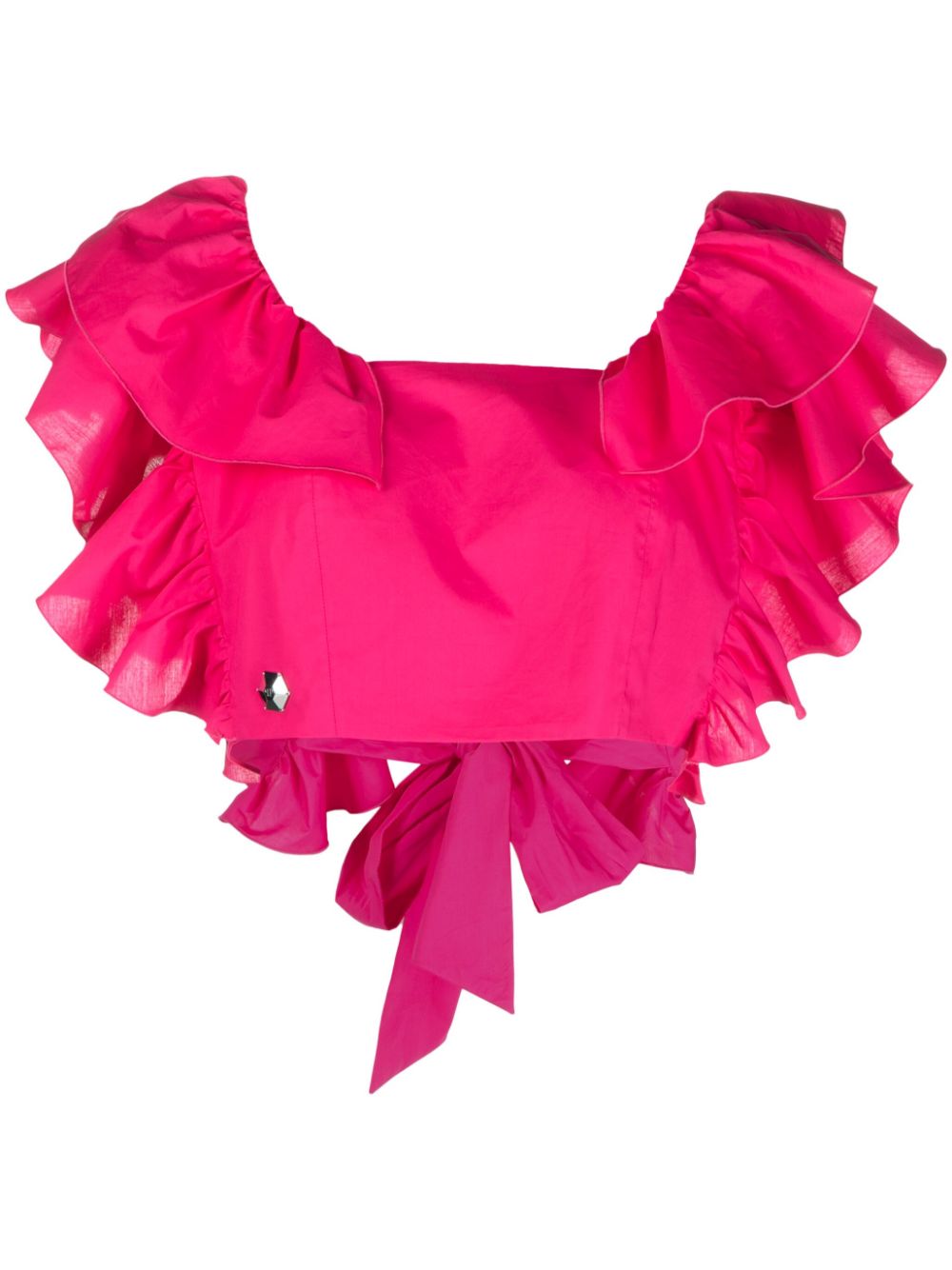 Cropped ruffle-trimmed top - White