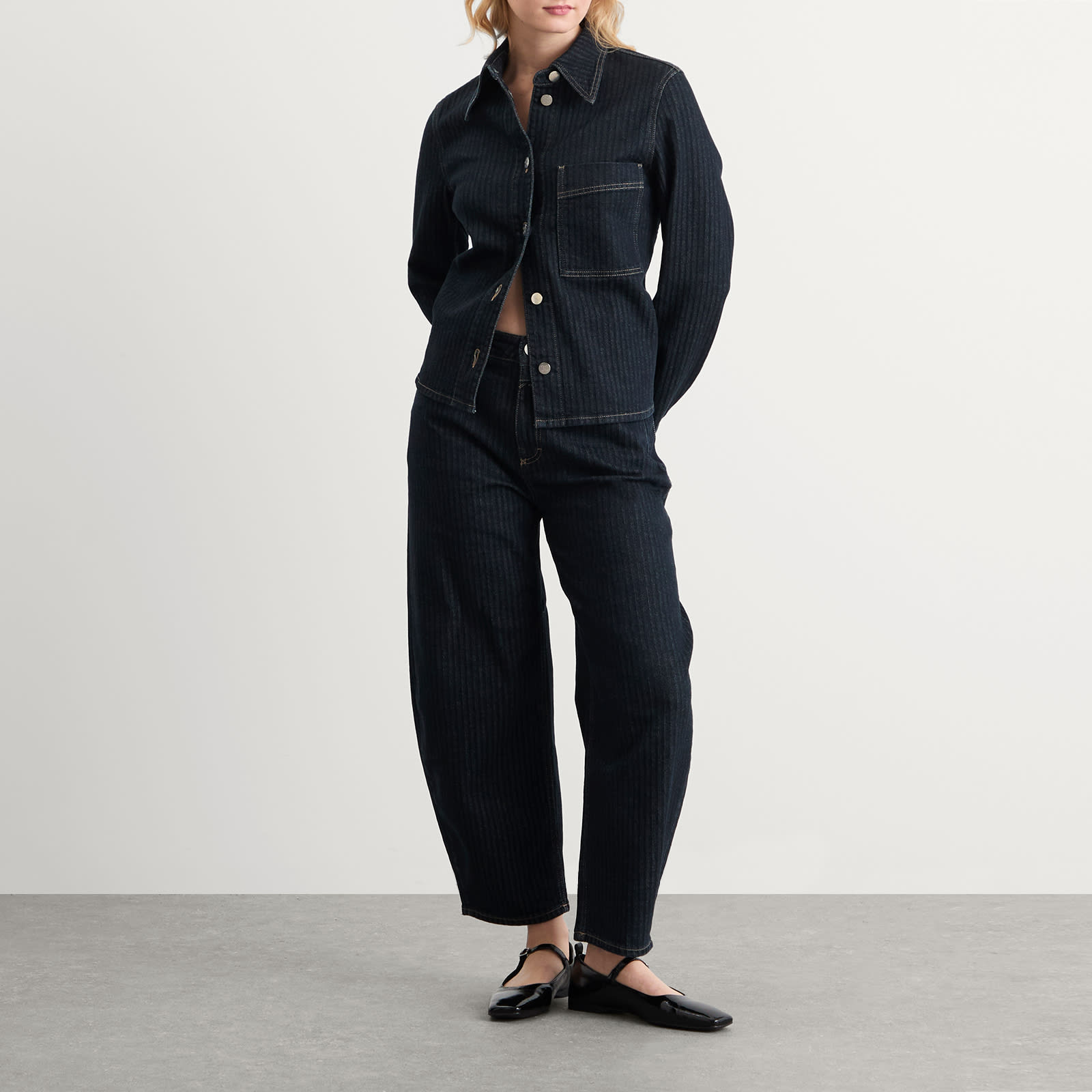 Women's Striped Denim Jacket Dark Blue