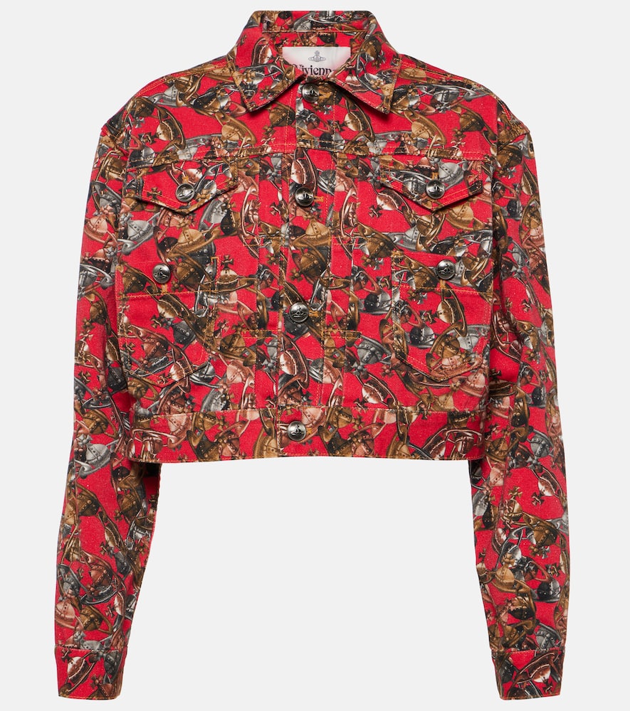 Printed cropped denim jacket