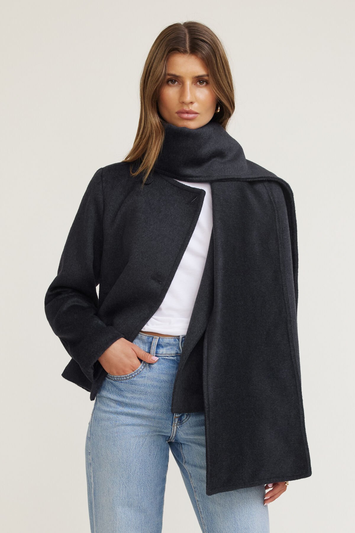Scarfed Wool Coat