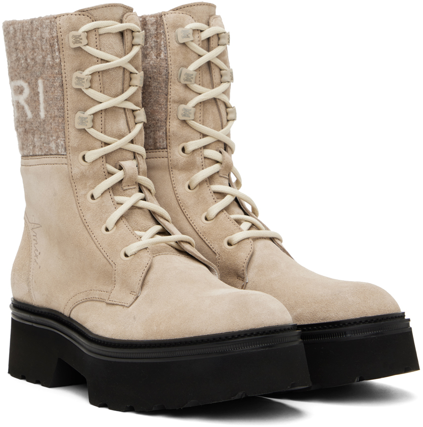 Tan knit collar combat boots