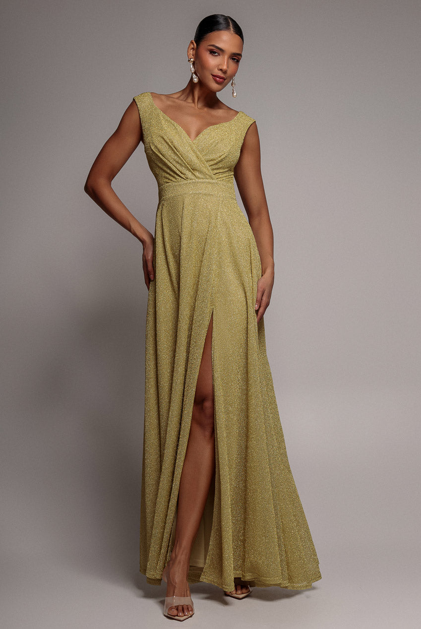Goddiva Crossover Lurex Glitter Maxi Dress - Gold