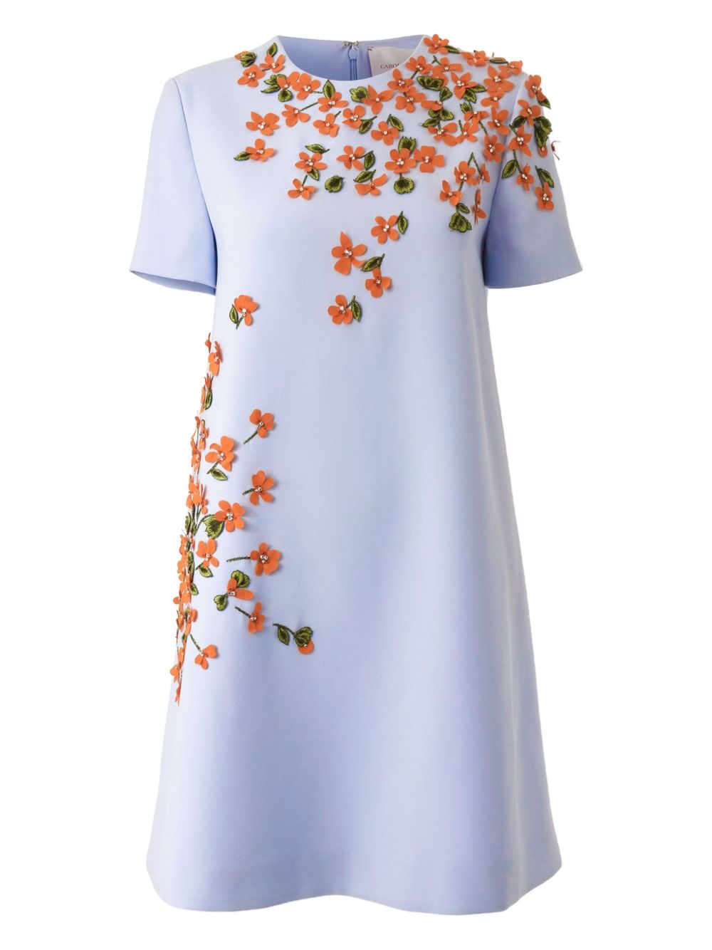 Floral-appliqué mini dress - Blue