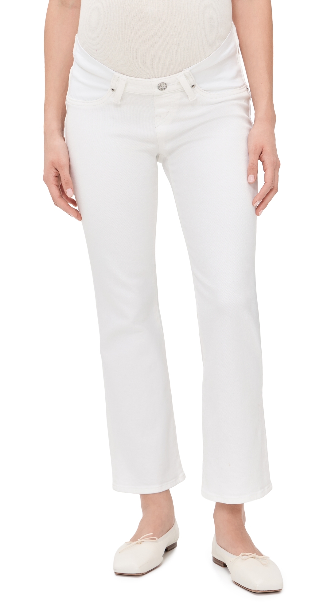 Maternity Stretch Flare Crop Jeans Tile White