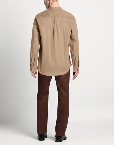 Man Shirt Light brown Size M Linen, Cotton
