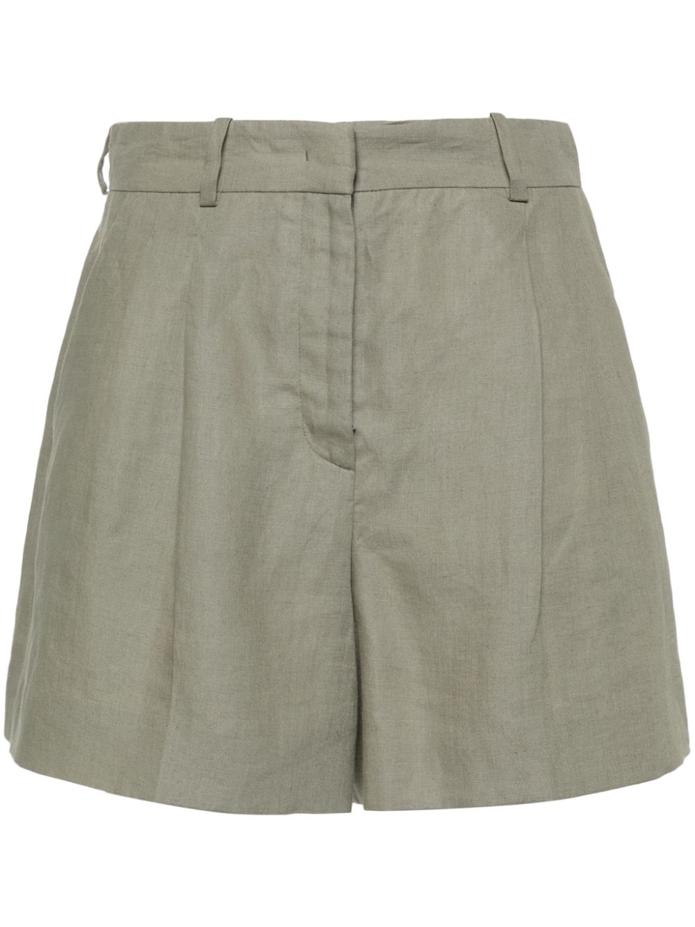 Pleated detail linen shorts - Green