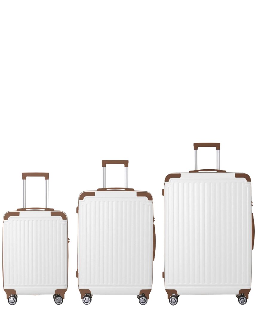 Brown 3Pc Premium Abs Luggage Set With Multi-Position Handle, Silent Spinner Wheels & Tsa-Approved Lock