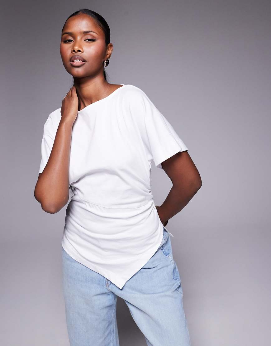 Drape side t-shirt in white