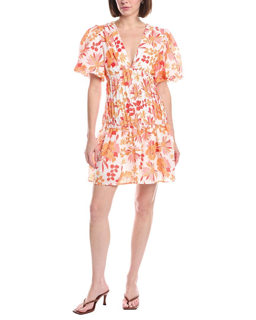 Floral Print V-Neck Puff Flounce Mini Dress