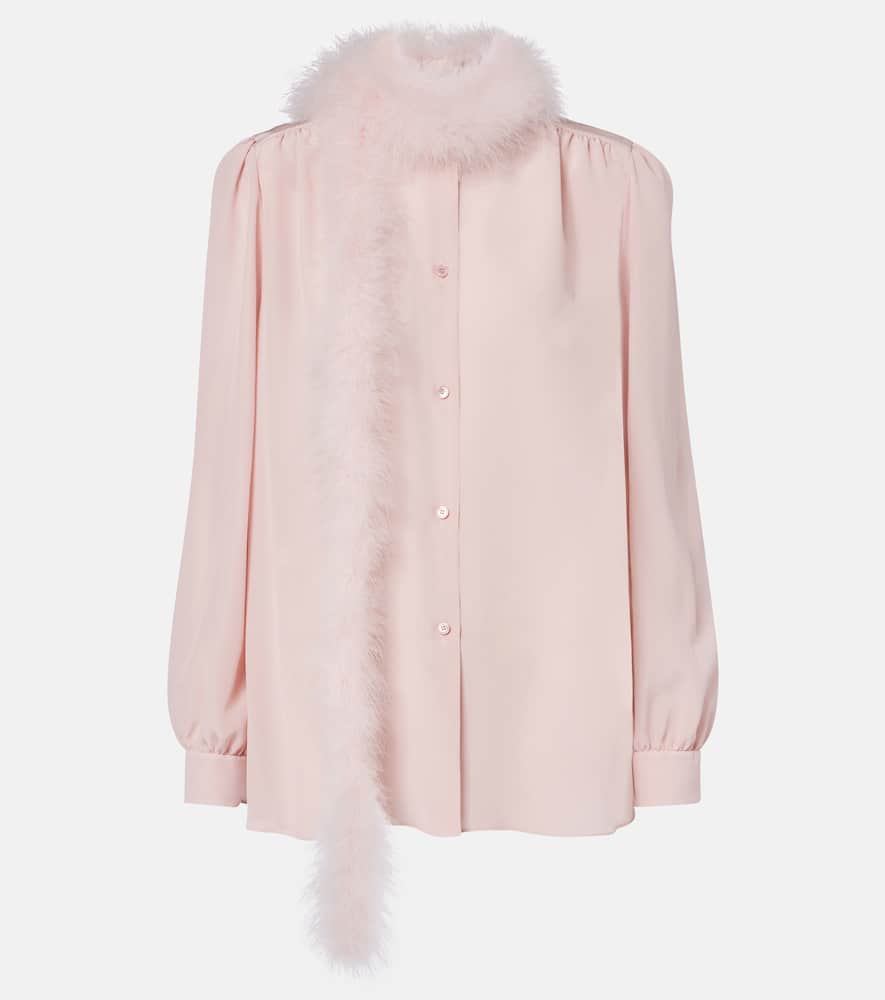 Feather-trimmed silk shirt