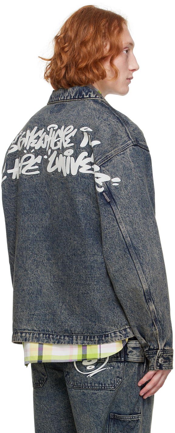 AAPE by A Bathing Ape Blue Embroidered Denim Jacket