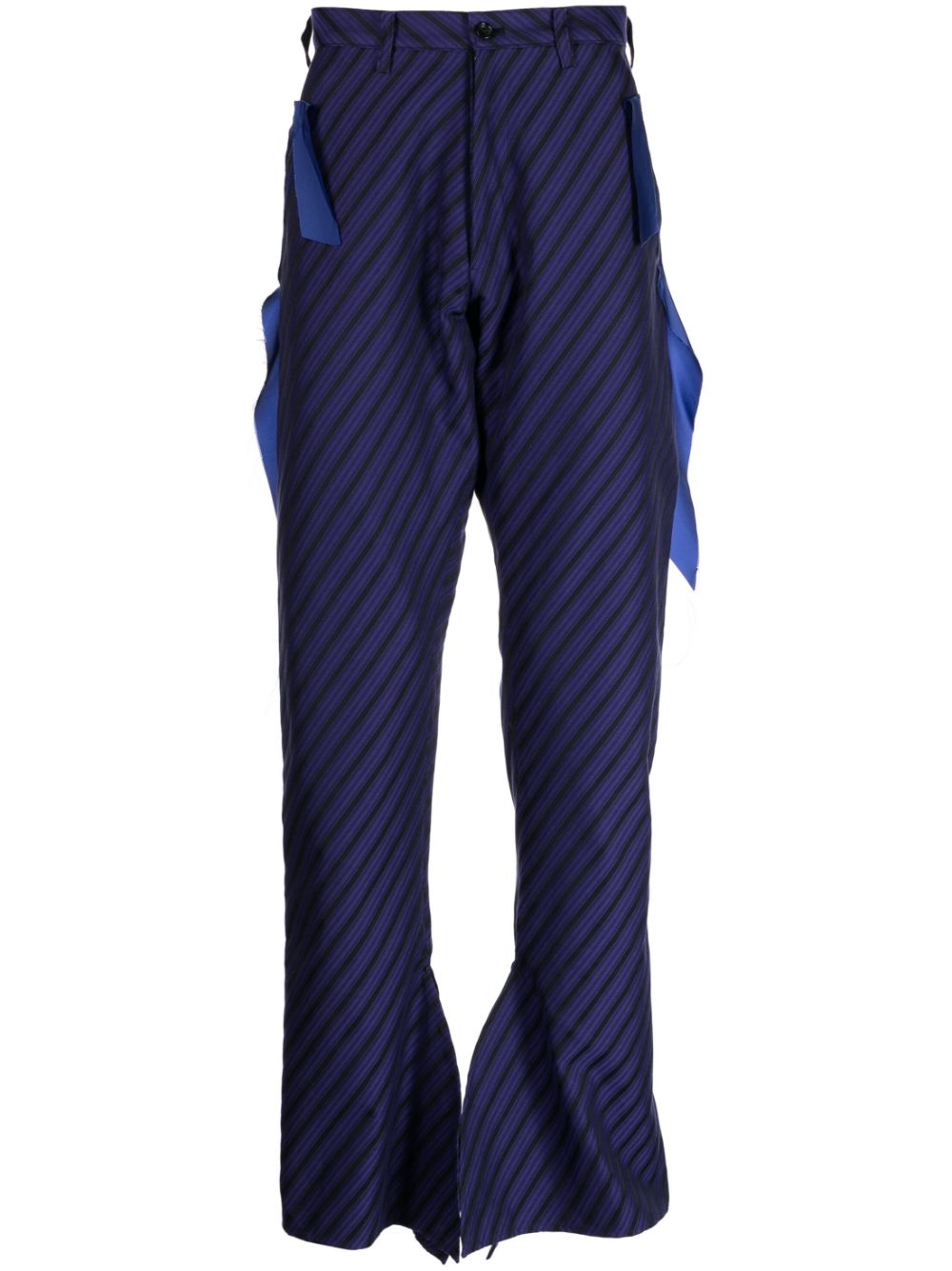 Diagonal-striped straight-leg trousers - Purple