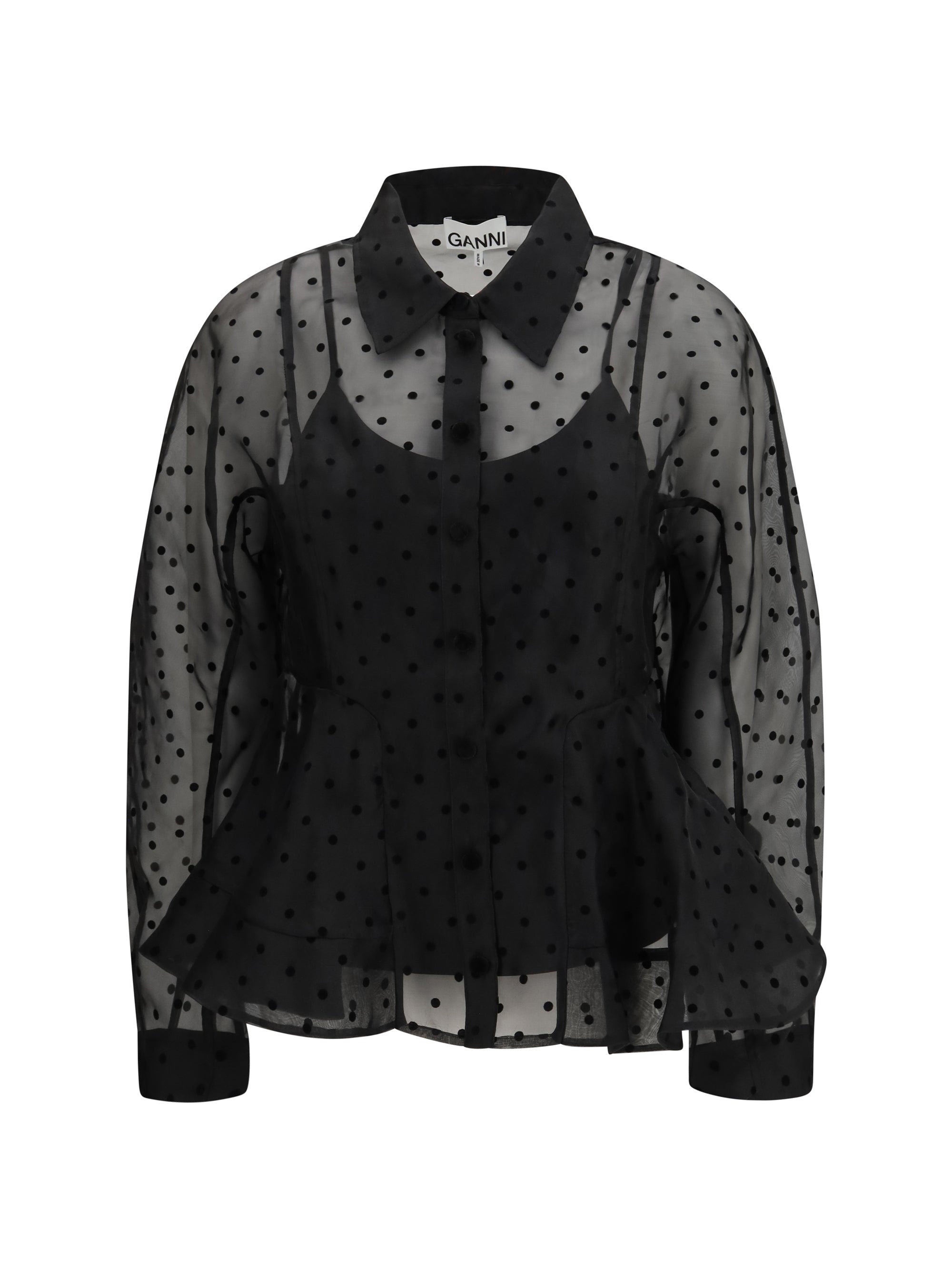 Polka Dot Organza Shirt — Black