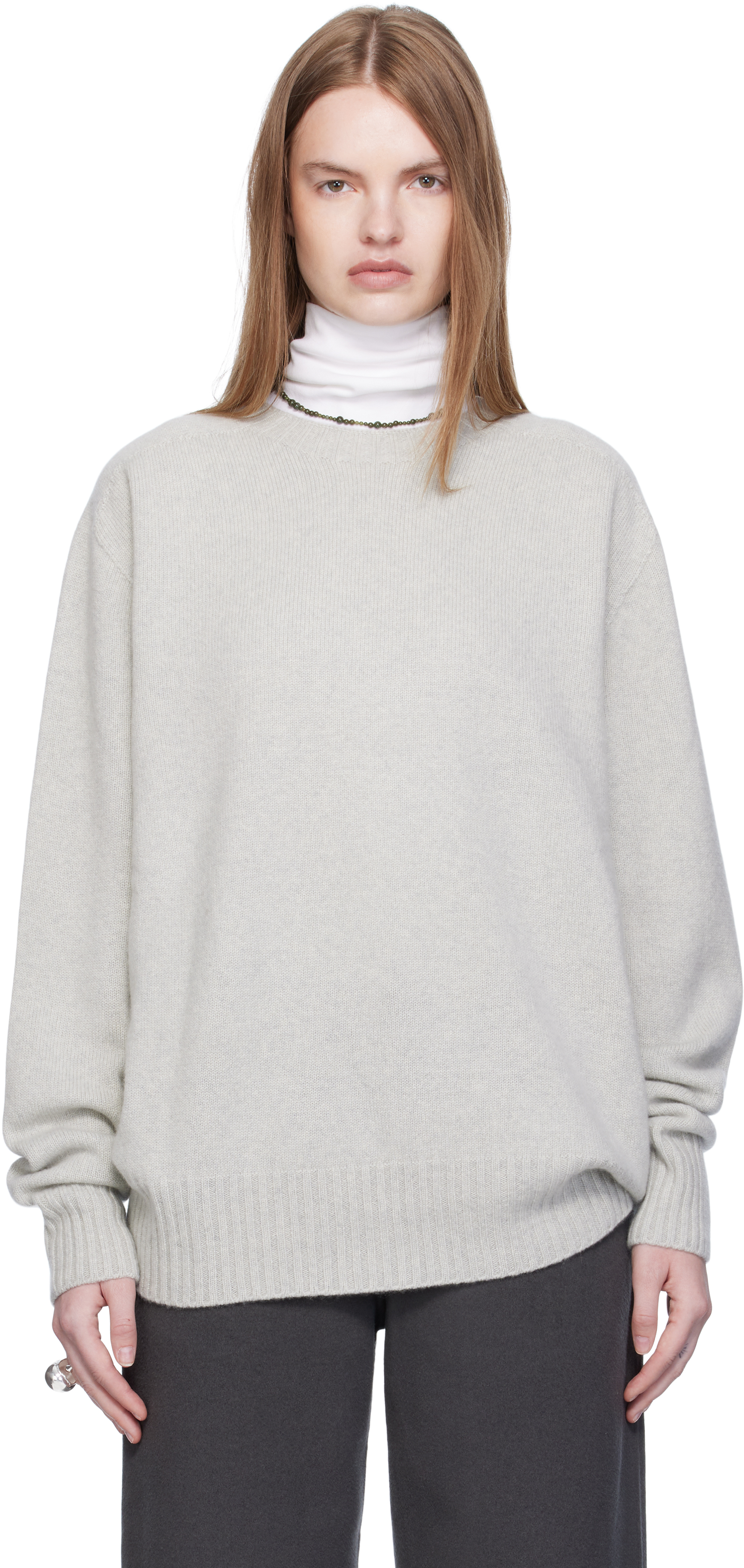 Gray Cashmere Relaxed Pullover Sweater