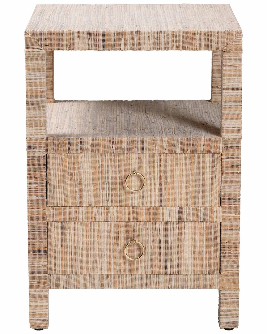 Paine Bohemian Woven Grasscloth 2-Drawer Nightstand