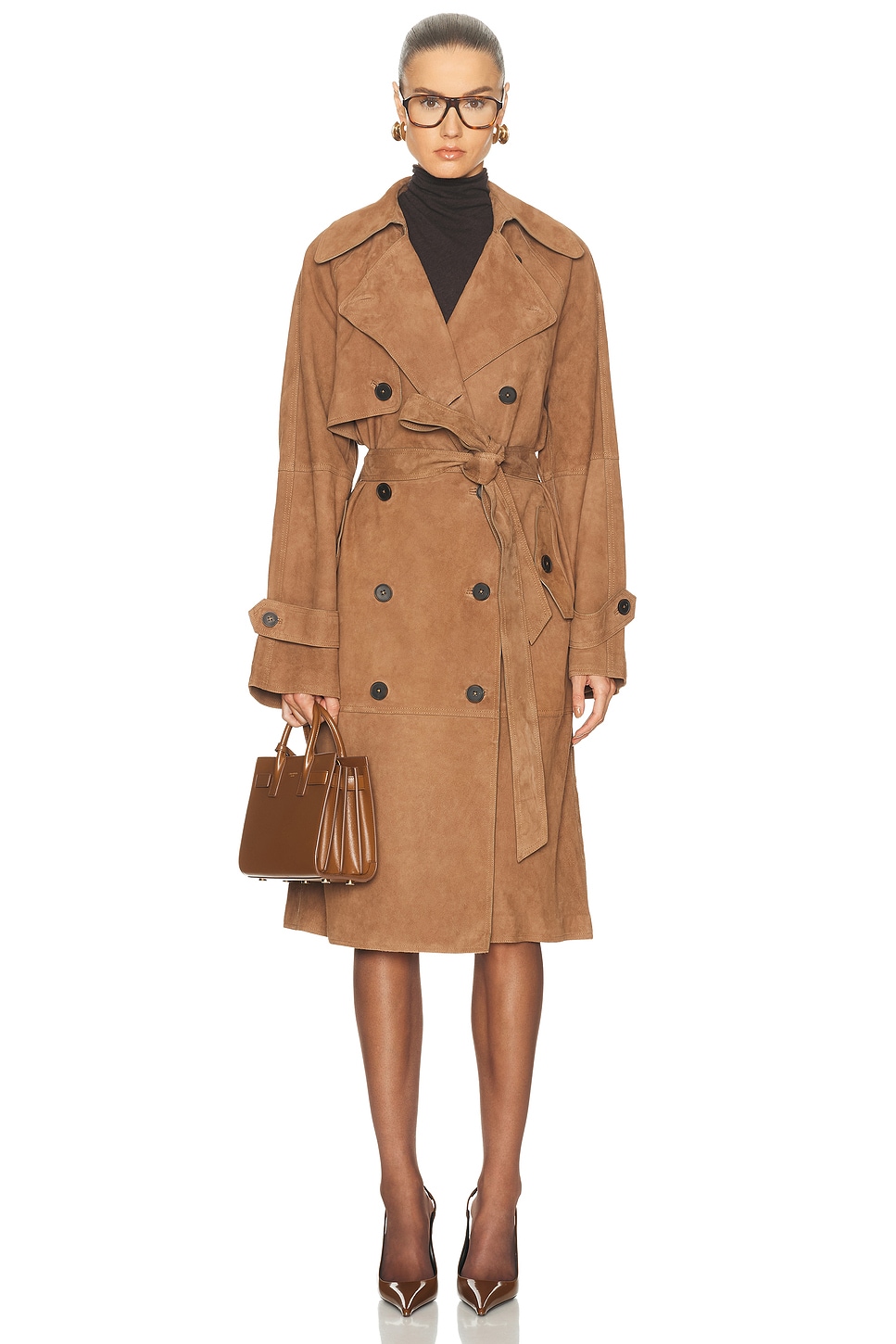 L'Academie Dara Suede Trench Coat in Brown. - L also in XXS, XS, S