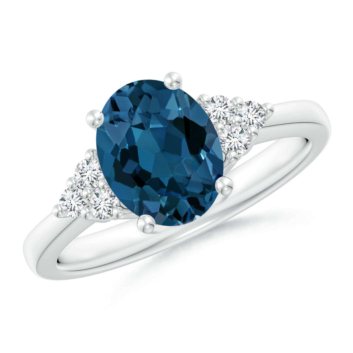Angara 2.25 Carats Solitaire Oval London Blue Topaz and Diamond Promise Ring in Platinum