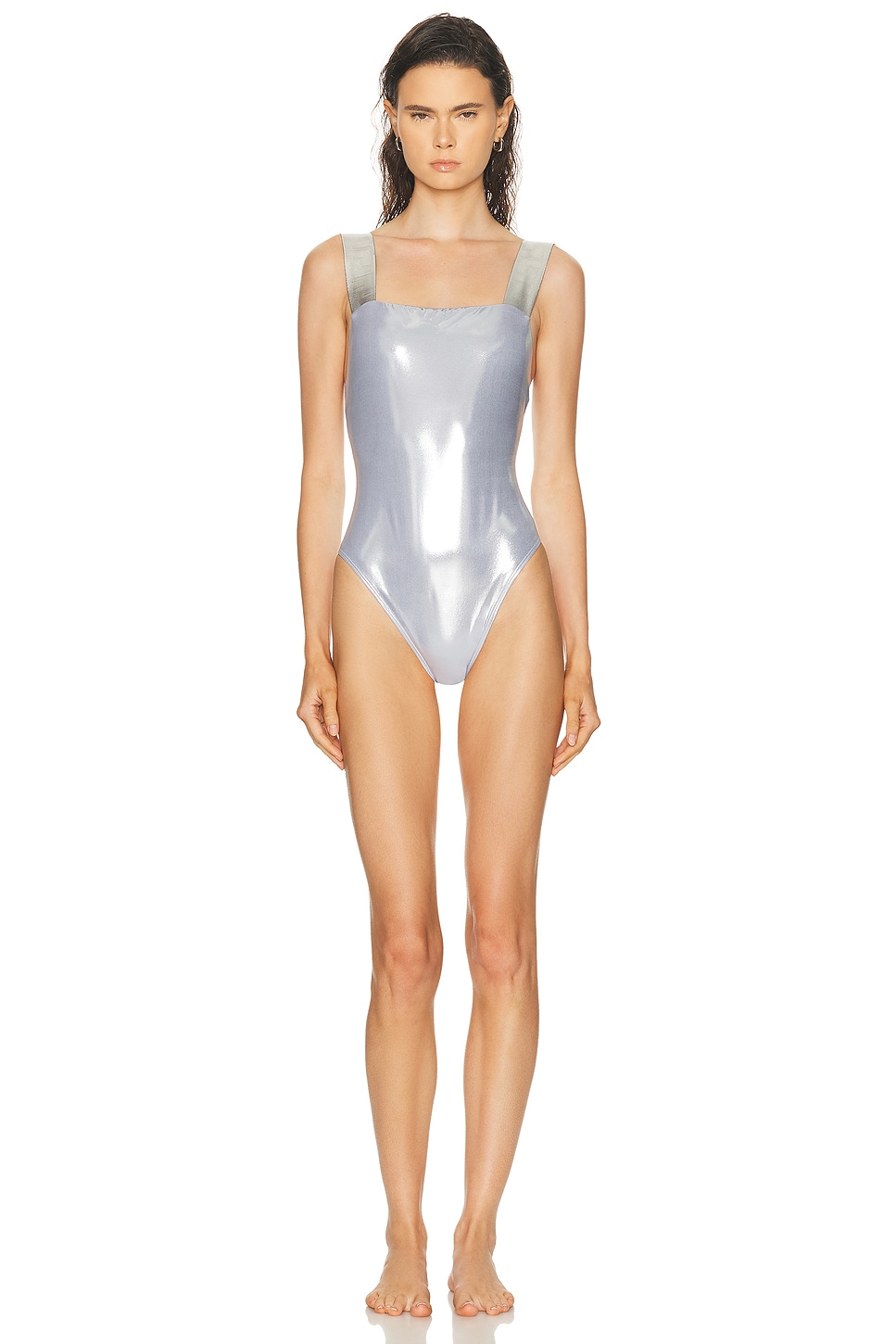 VERSACE Lycra One Piece Swimsuit in Silver - Metallic Silver. 2 also