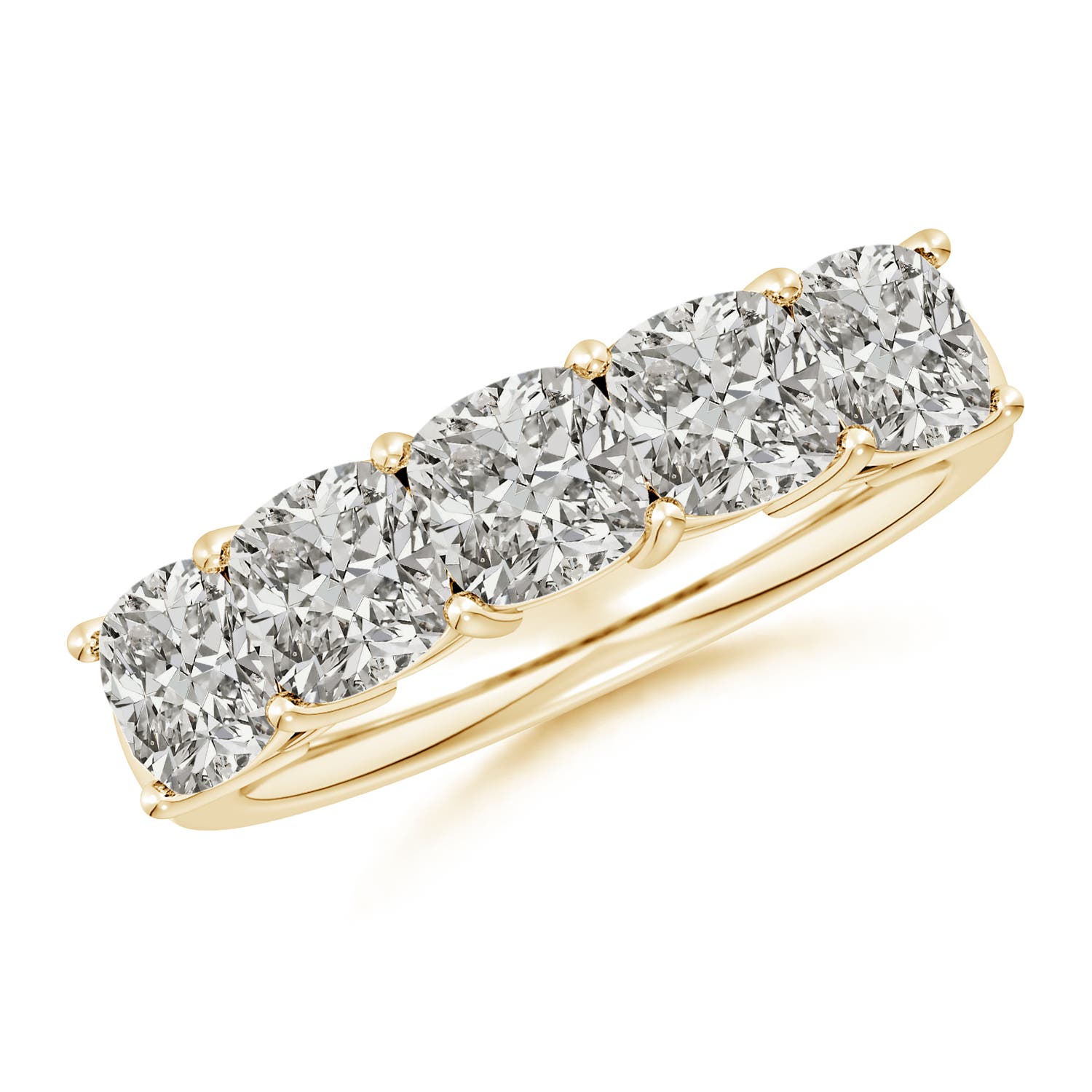Angara 3.45 Carats Prong-Set Cushion Diamond Five Stone Wedding Ring in 18K Yellow Gold