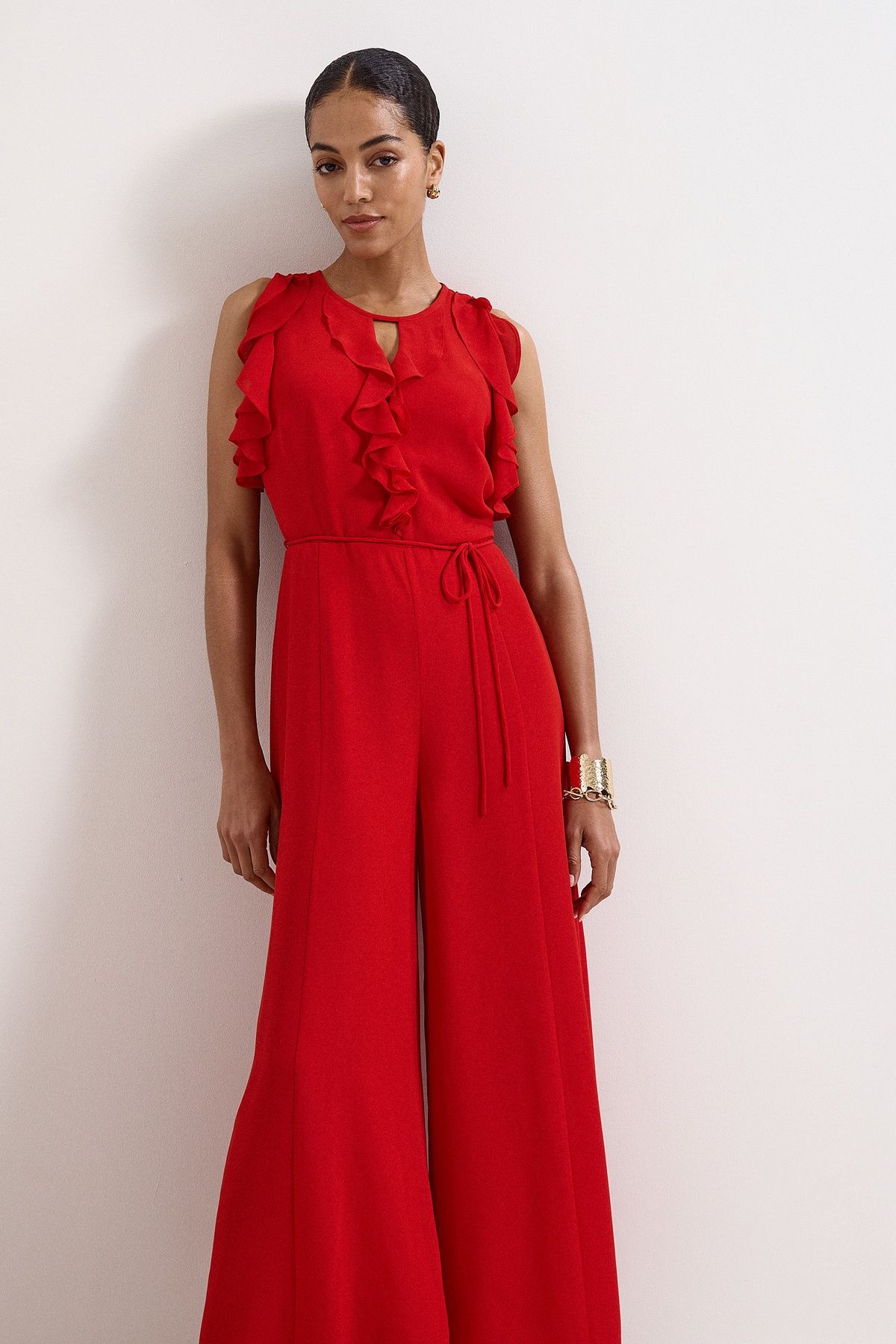 Phase Eight Petite Rachel Ruffled Wide-Leg Jumpsuit In Scarlet