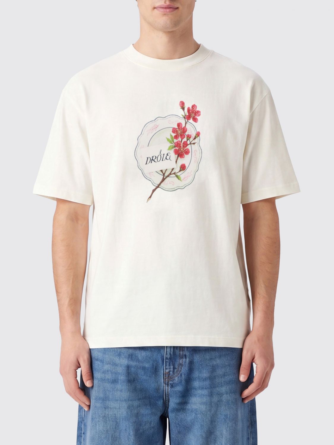 Cotton T-shirt with Graphic Print and Vintage Logo