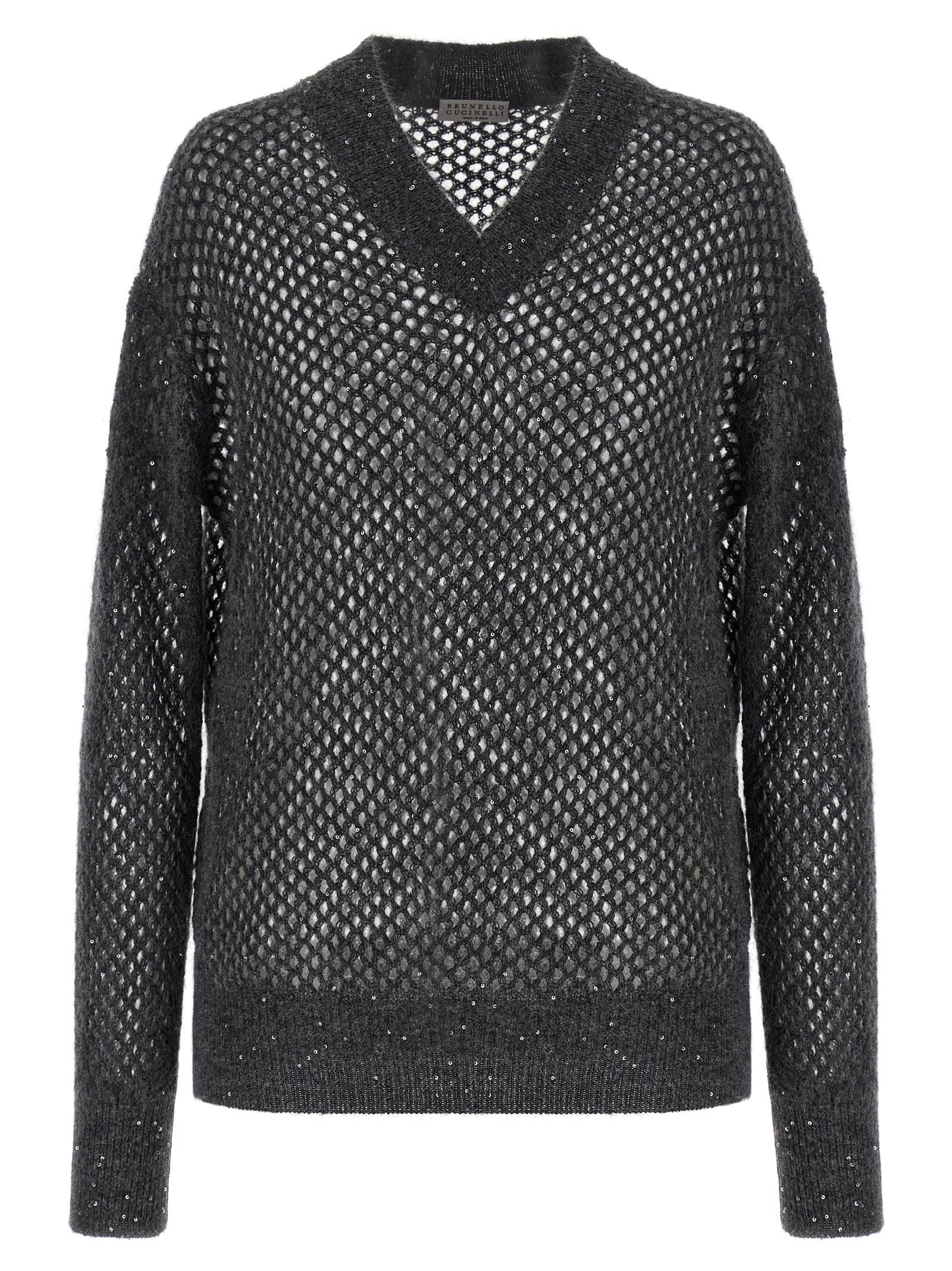 Brunello Cucinelli - Rustic Dazzling Net Sweaters And Cardigans Gray