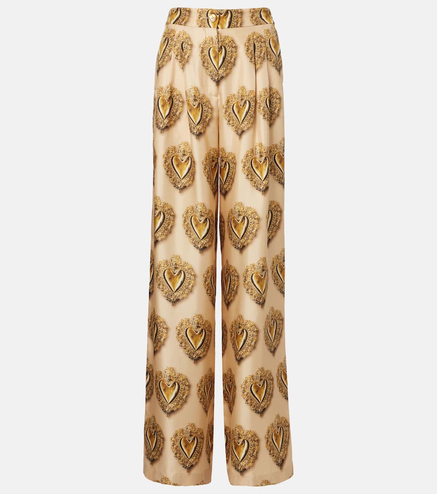 Printed high-rise silk palazzo pants
