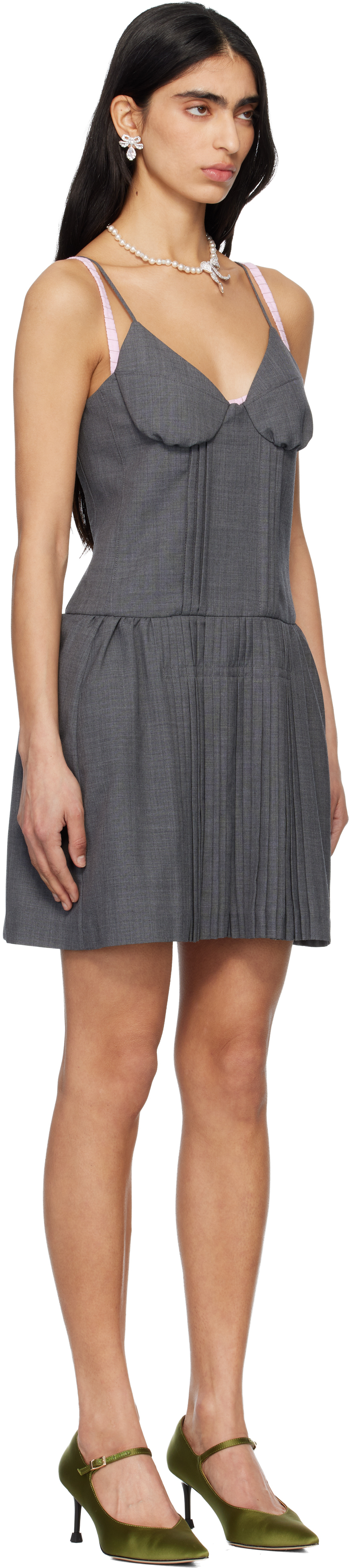 Gray Tuck Detail Bustier Slip Minidress