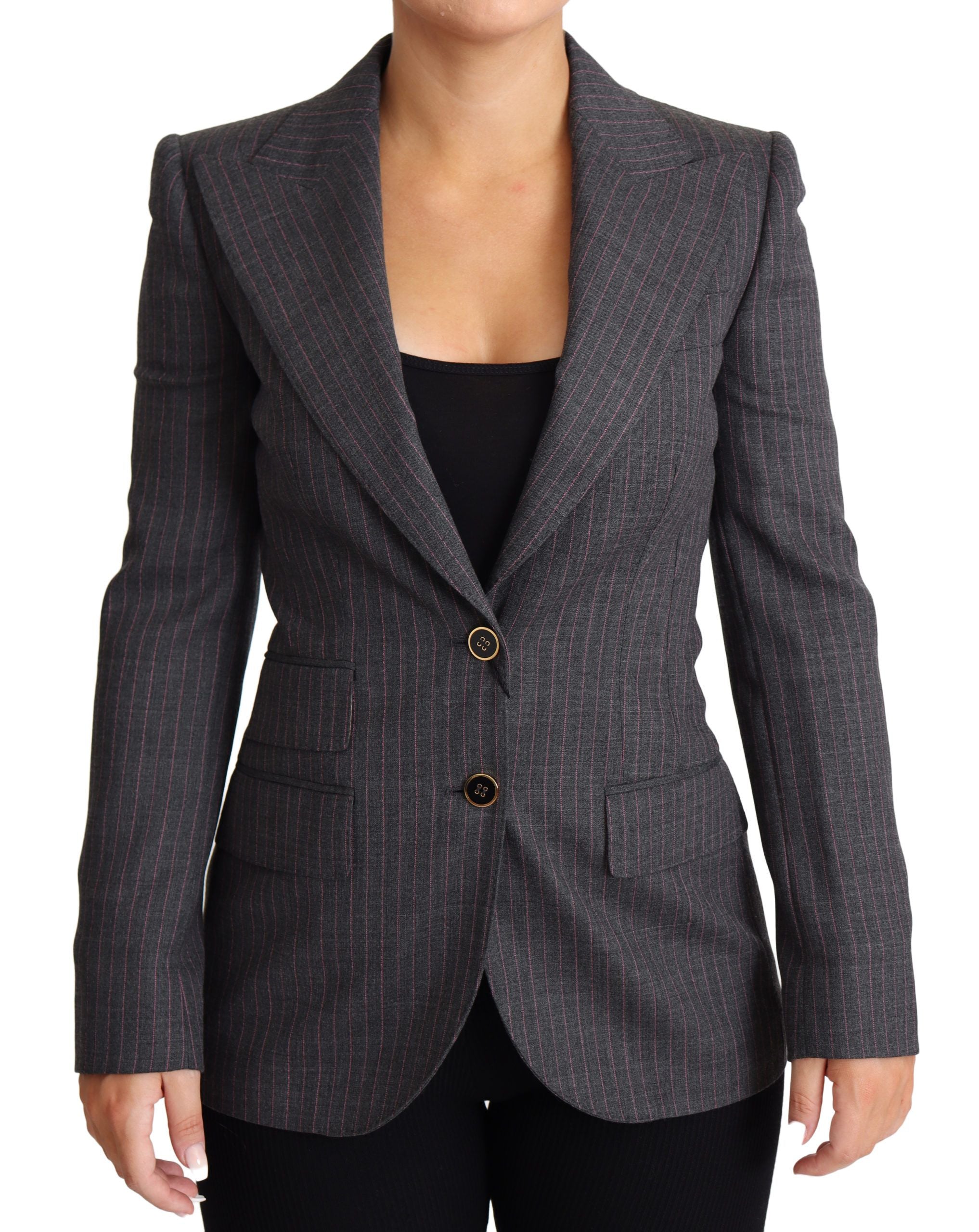 Virgin Wool Pinstripe Blazer — Gray