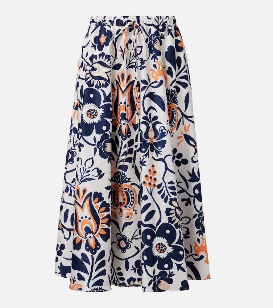Printed satin midi skirt