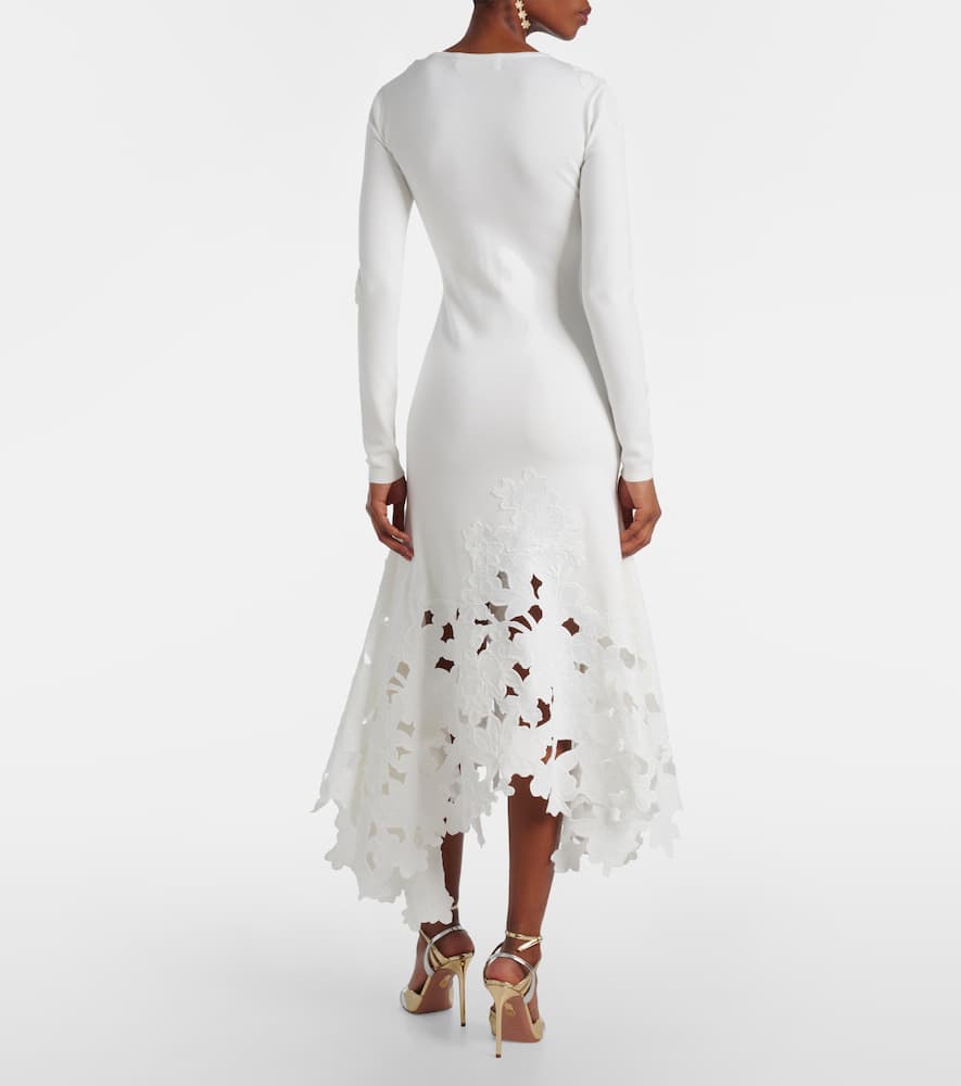 Lace-trimmed asymmetric midi dress