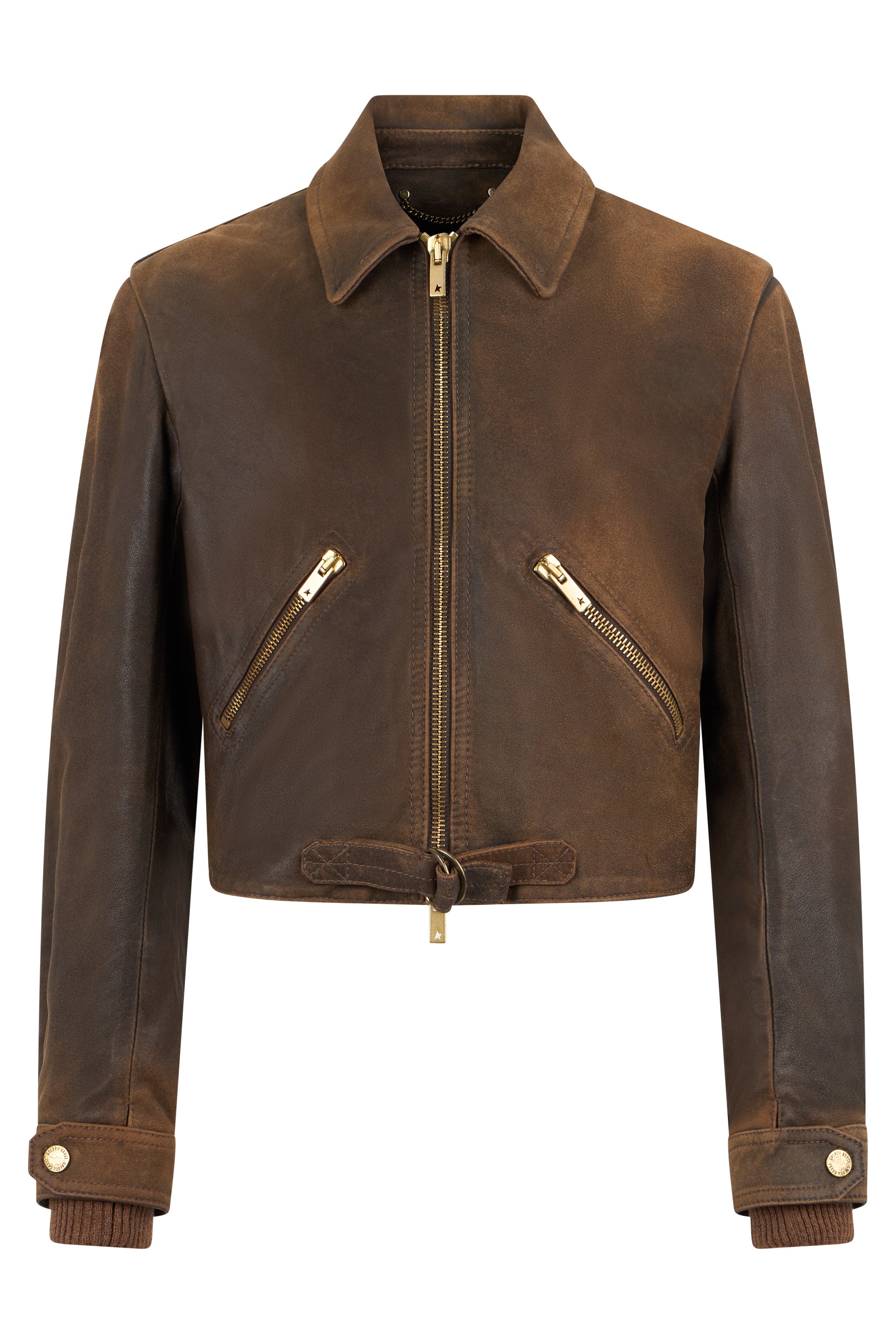 Women's Cropped Leather Biker Jacket with Zip