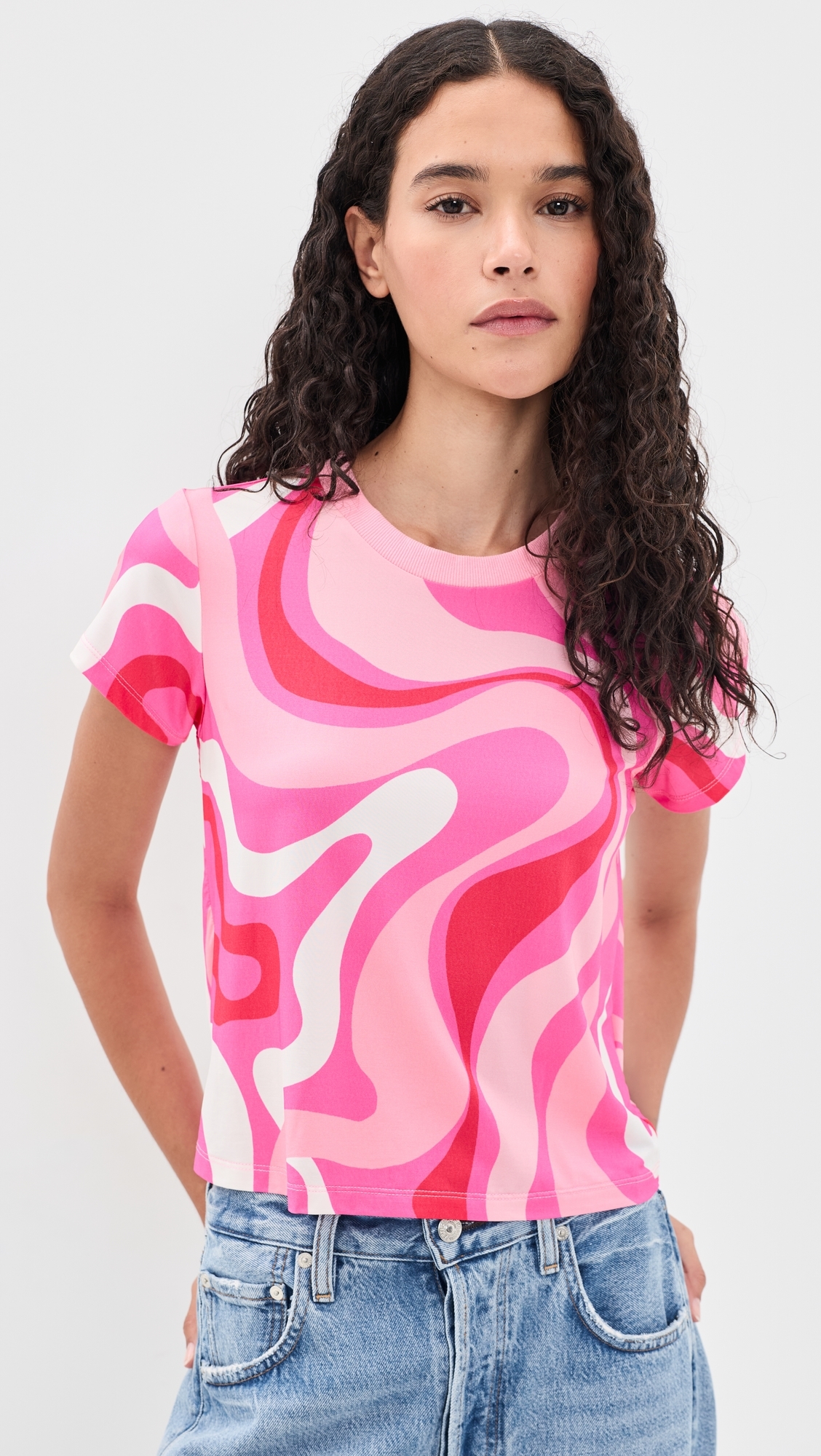 Kai Geo Jersey Top Wavy Geo Pink