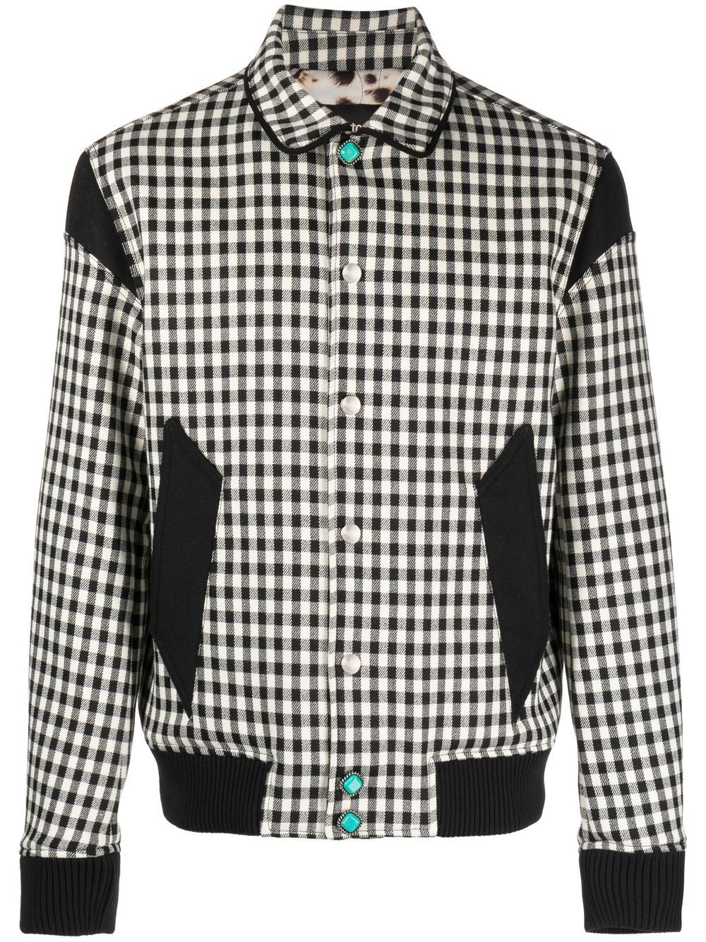Gingham-check shirt-collar jacket - Black