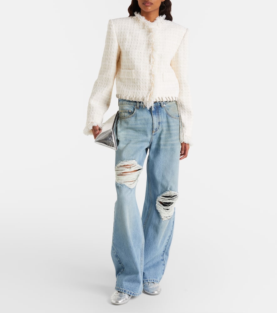 Distressed embellished wide-leg jeans