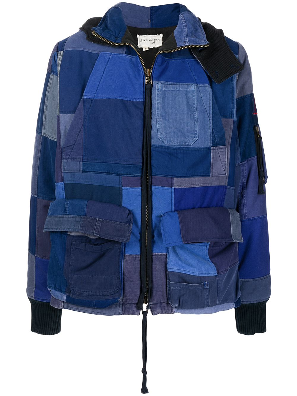 Patchwork-design coat - Blue