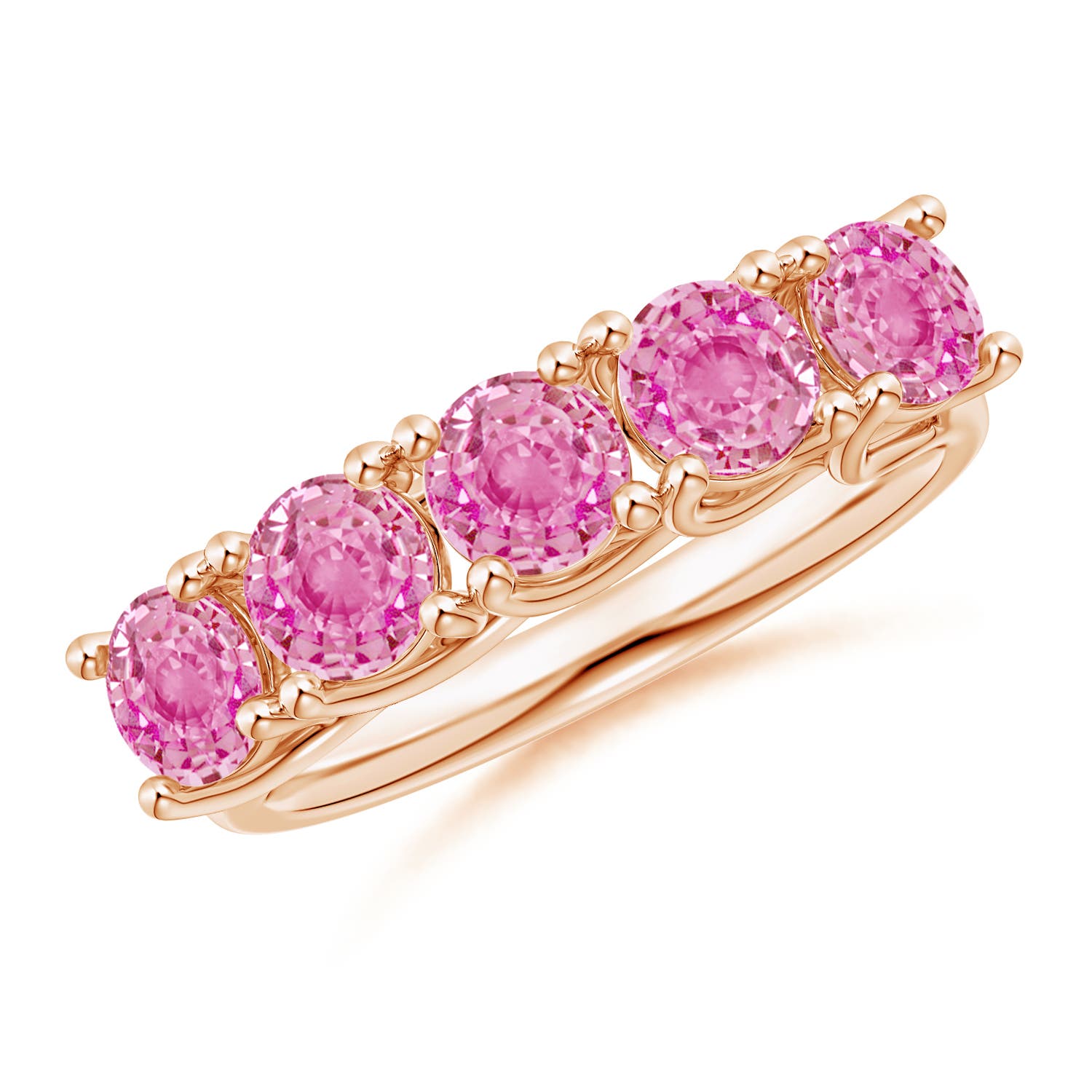 Angara 2.25 Carats Half Eternity Five Stone Pink Sapphire Wedding Ring in 14K Rose Gold