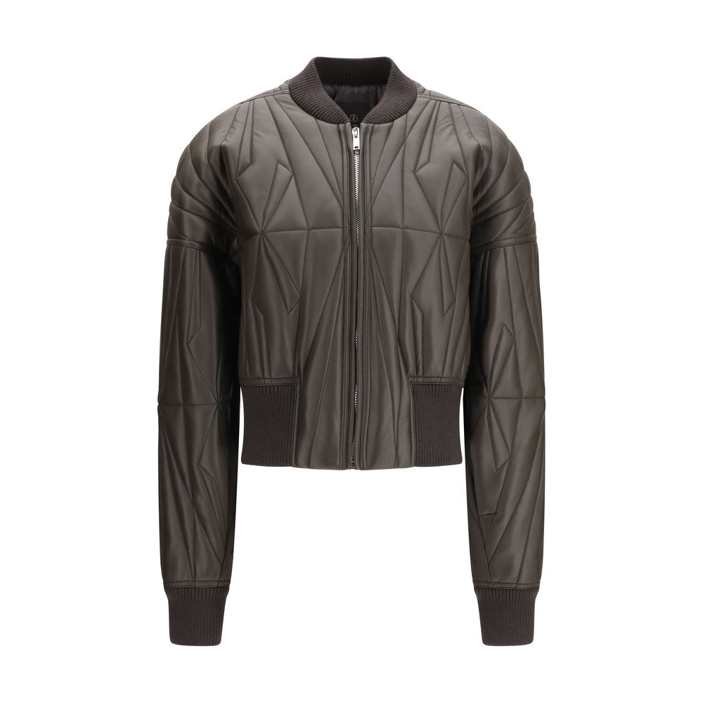 Geometric Quilted Leather Jacket — Brown