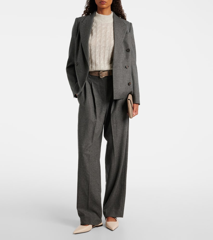 Pleated wool and cashmere wide-leg pants