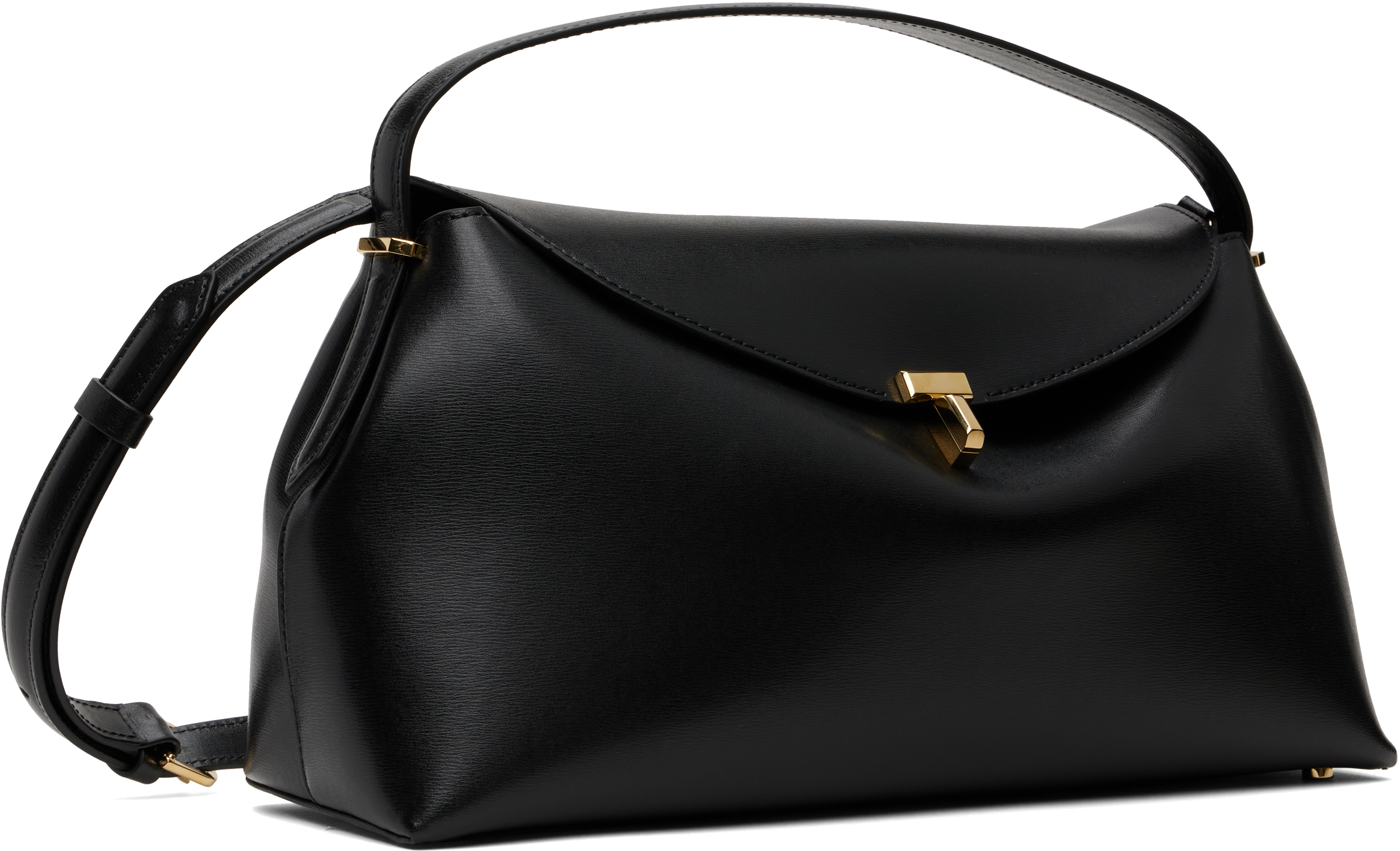 Black T-Lock Leather Top Handle Bag