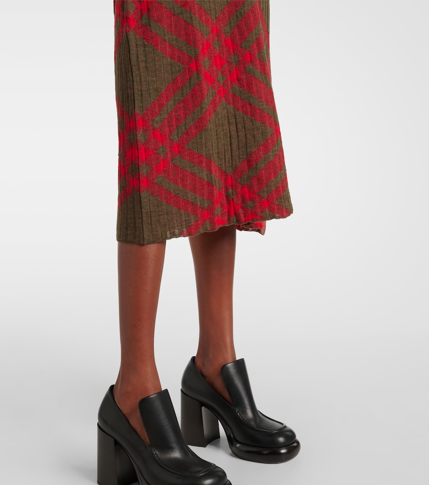 Check ribbed-knit midi dress