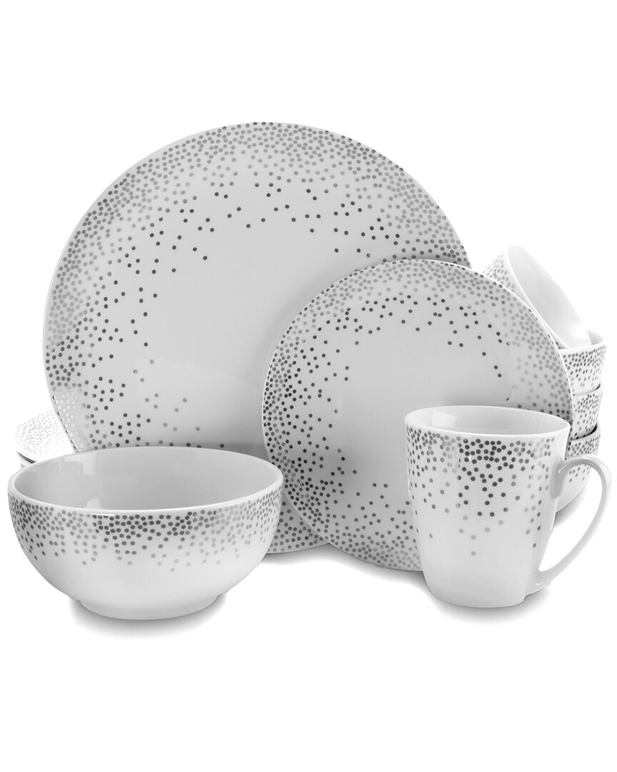 Platinum Dots 16Pc Round Ceramic Dinnerware Set