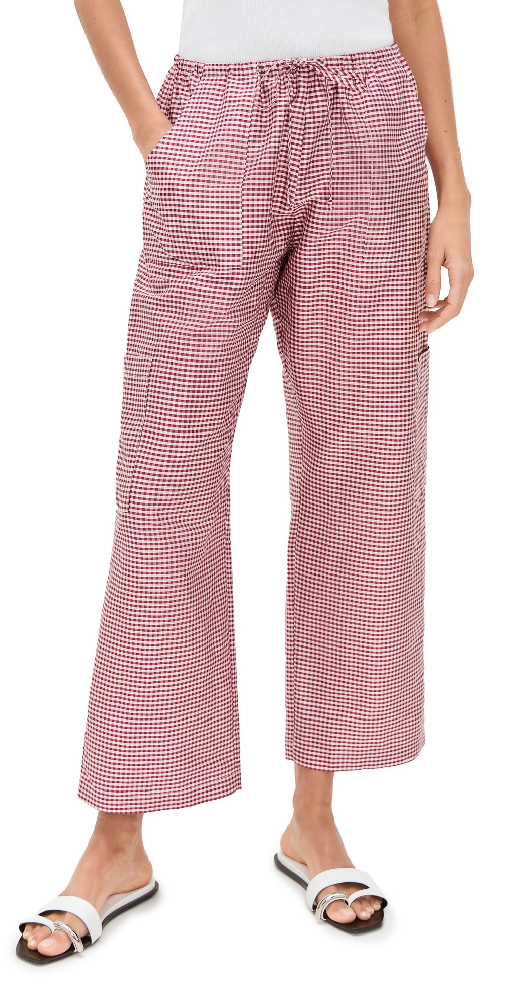 DONNI. The Taffeta Gingham Drawstring Cargo Pants Bell Pepper