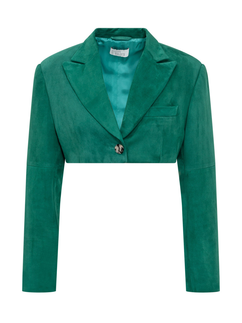 Green Solid Notched Lapel Blazer