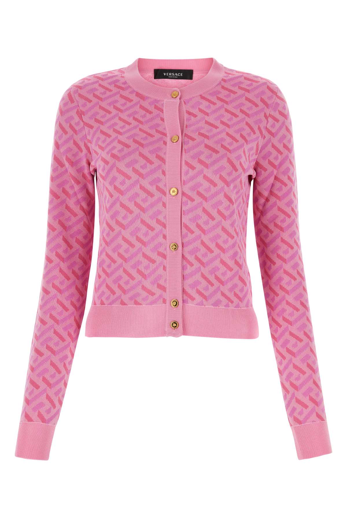 Pink La Greca Monogram Cardigan In Silk Blend Woman