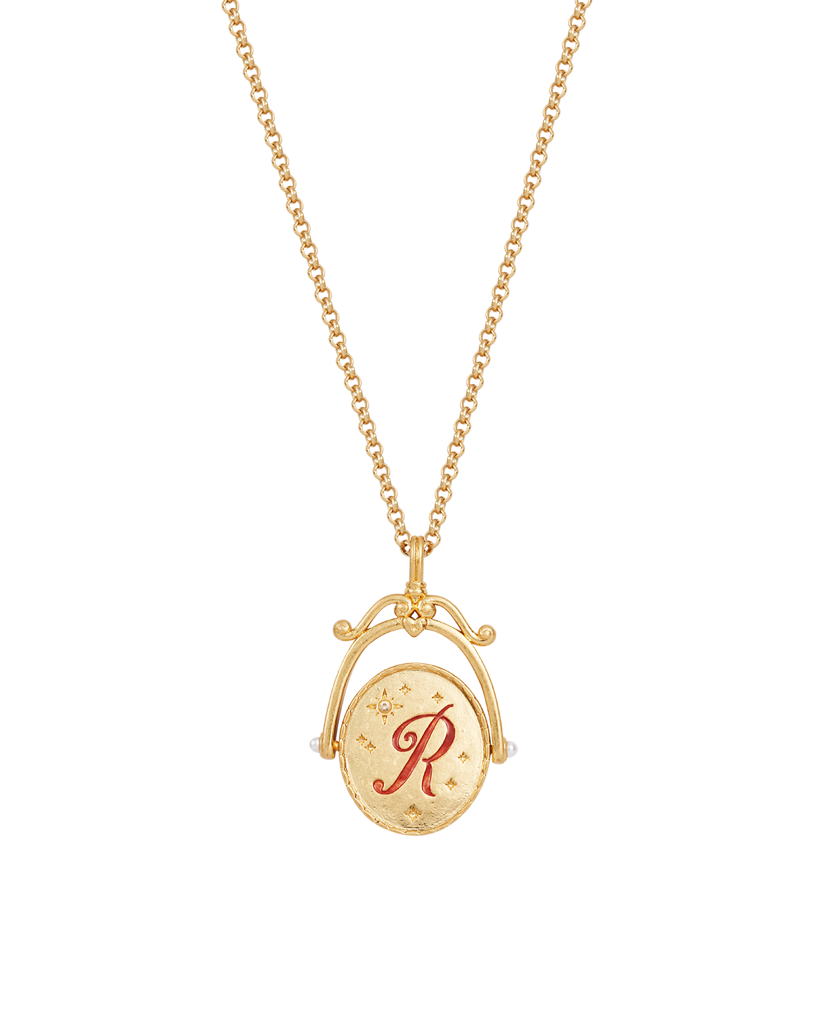 Fable England R Initial Rose Gold Spinner Necklace | Women's Jewellery